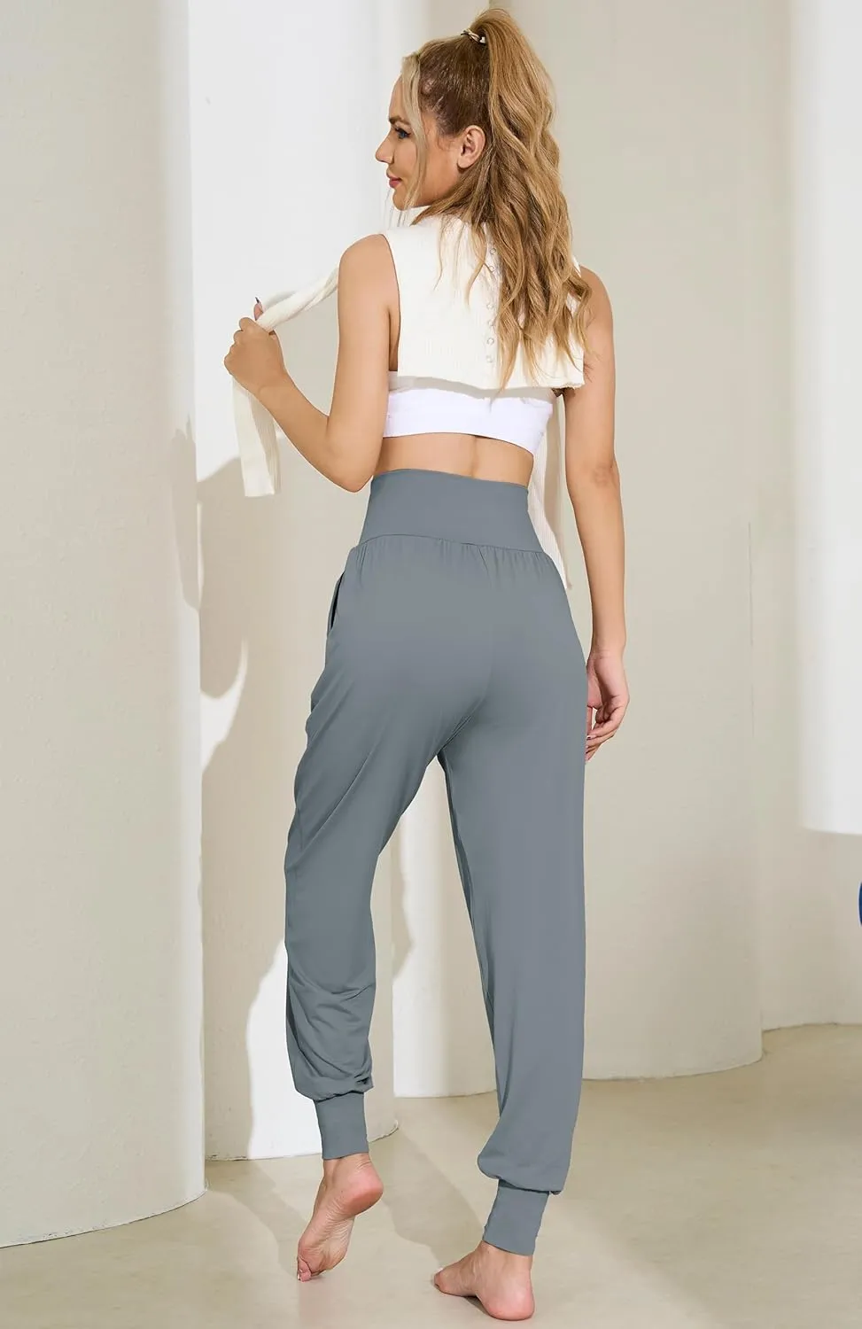 AFITNE Women's Yoga Joggers Cuffed Loose Workout Fold Over Sweatpants Comfy High Waisted Lounge Pants with Pockets