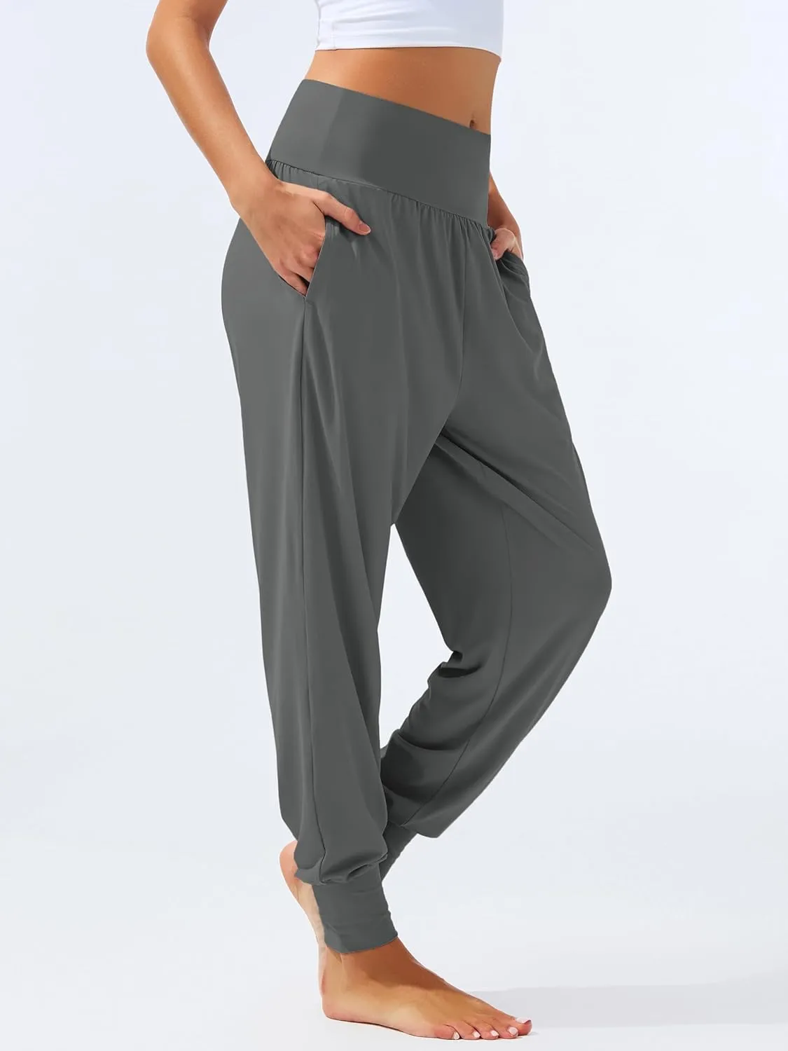 AFITNE Women's Yoga Joggers Cuffed Loose Workout Fold Over Sweatpants Comfy High Waisted Lounge Pants with Pockets