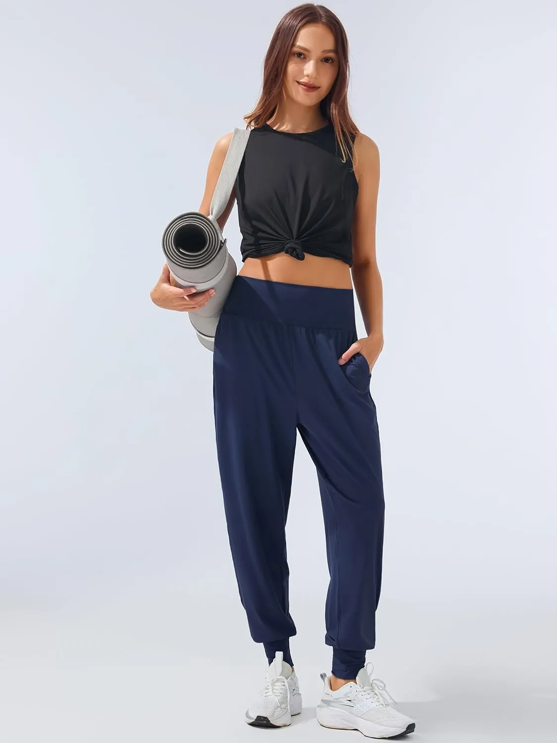 AFITNE Women's Yoga Joggers Cuffed Loose Workout Fold Over Sweatpants Comfy High Waisted Lounge Pants with Pockets