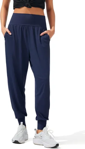 AFITNE Women's Yoga Joggers Cuffed Loose Workout Fold Over Sweatpants Comfy High Waisted Lounge Pants with Pockets
