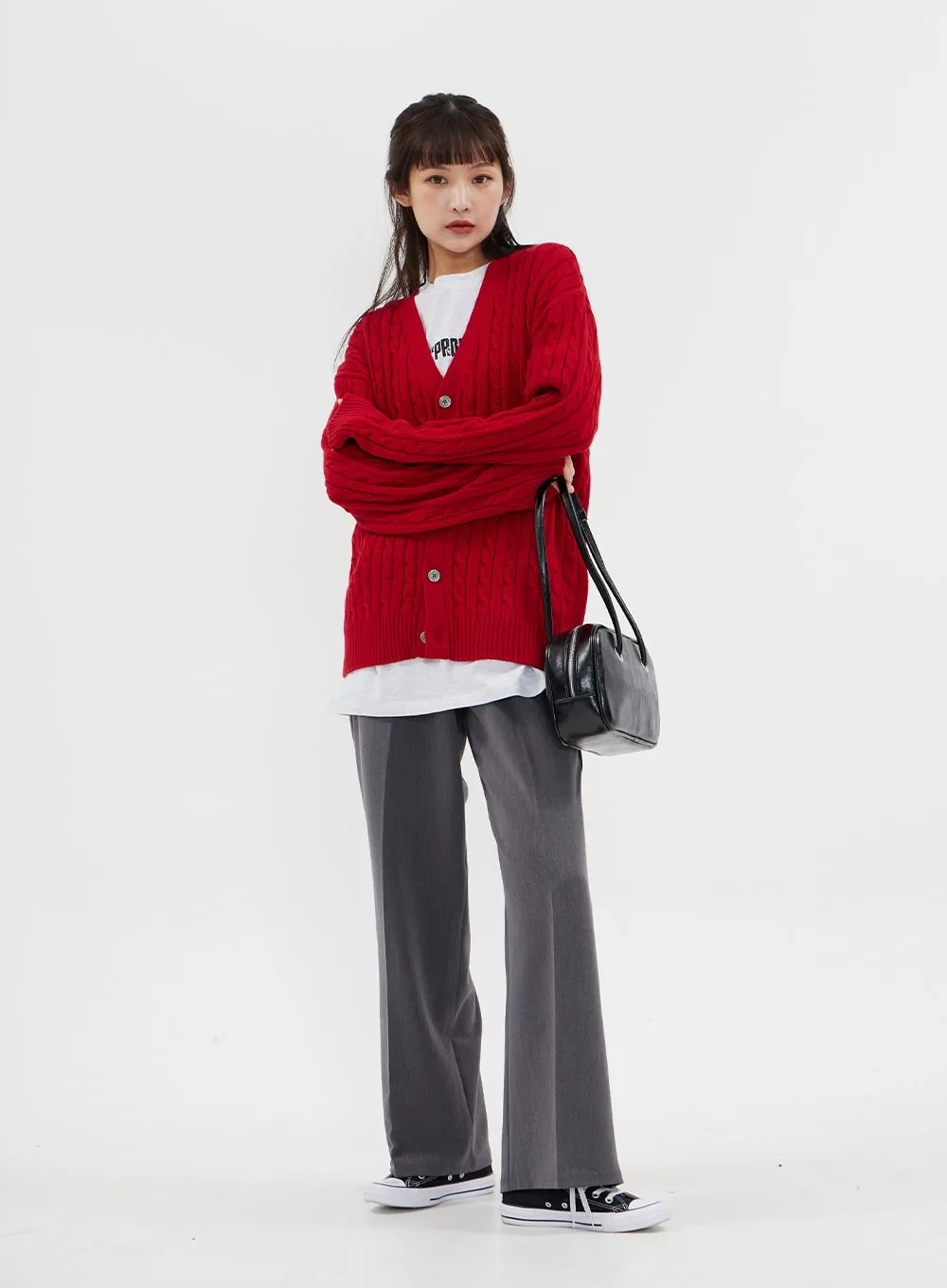 Cable Knit Relaxed Fit Cardigan C7102
