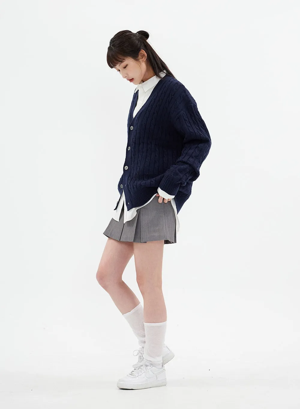 Cable Knit Relaxed Fit Cardigan C7102