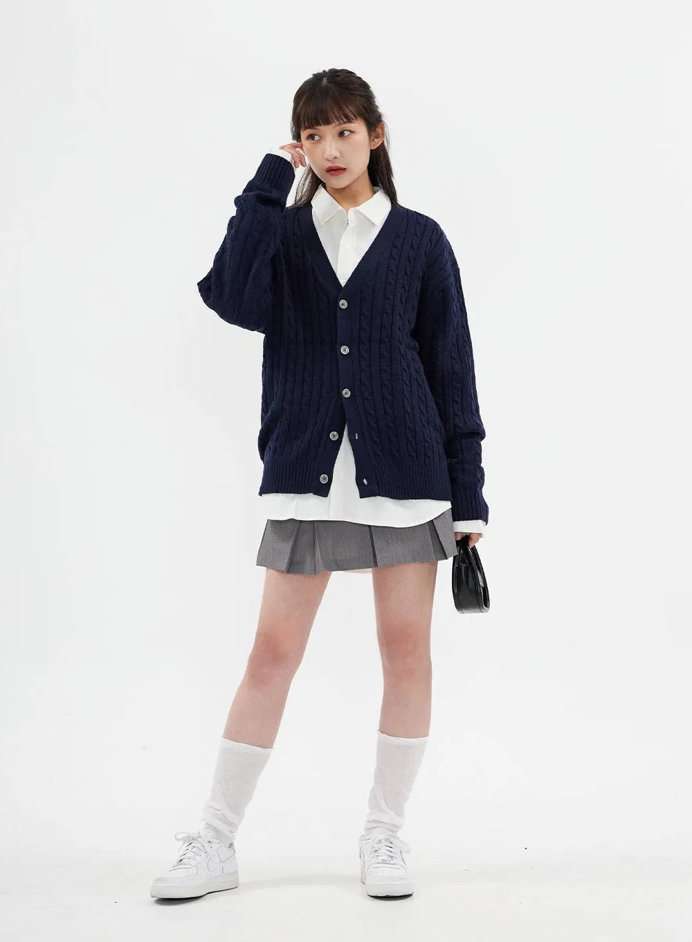 Cable Knit Relaxed Fit Cardigan C7102