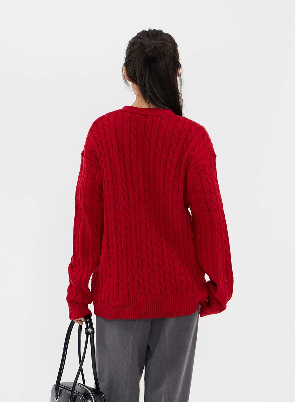 Cable Knit Relaxed Fit Cardigan C7102