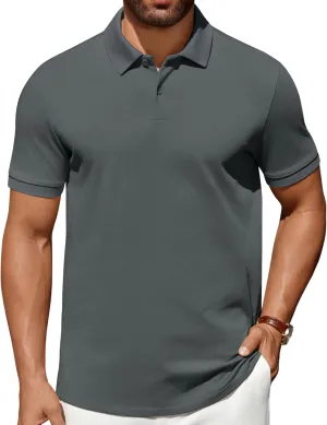 COOFANDY Men's Polo Shirts 100% Cotton Heavyweight Short Sleeve Button Golf Shirts Classic Pullover Ribbed Collar and Cuffs