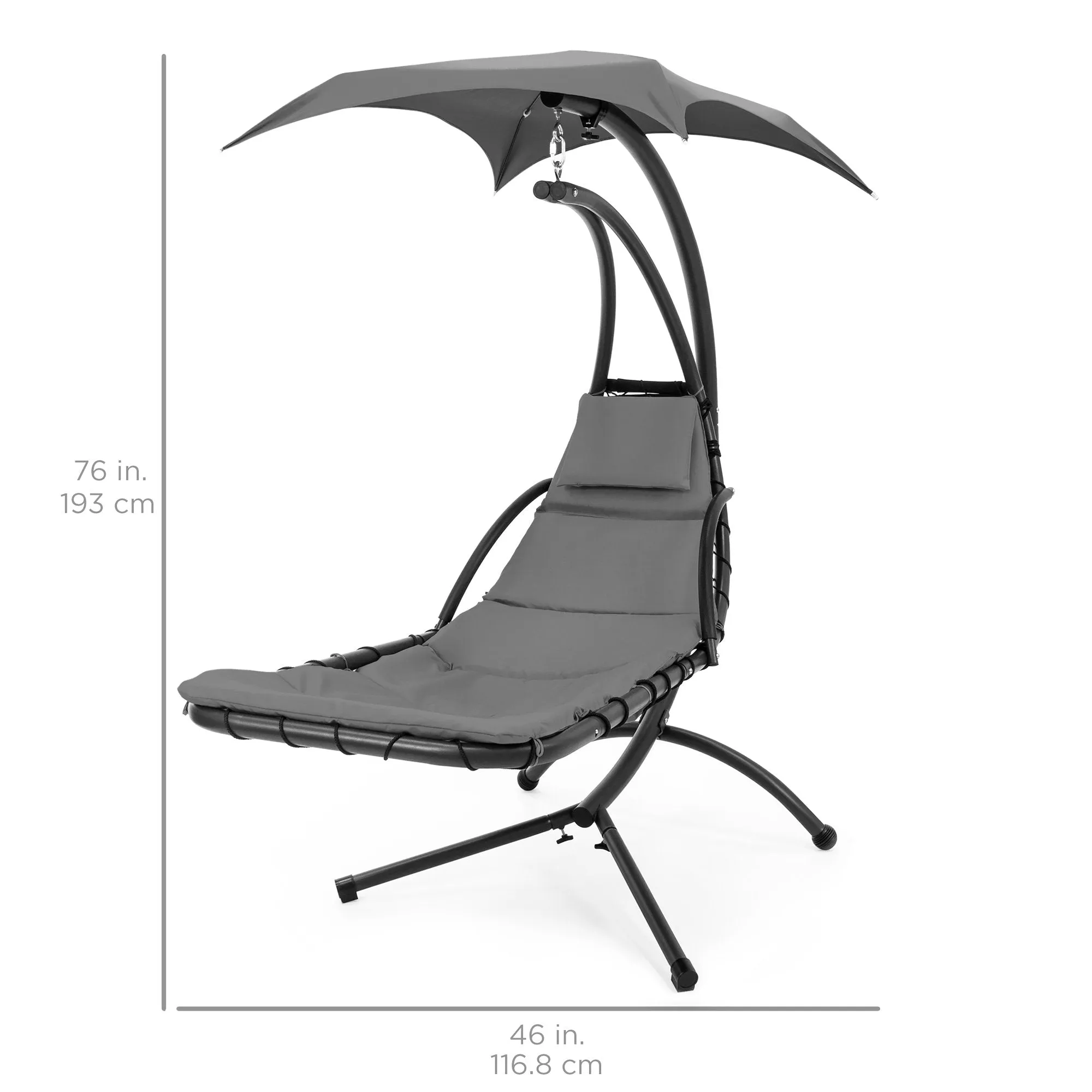 Hanging Curved Chaise Lounge Chair w/ Built-In Pillow, Removable Canopy