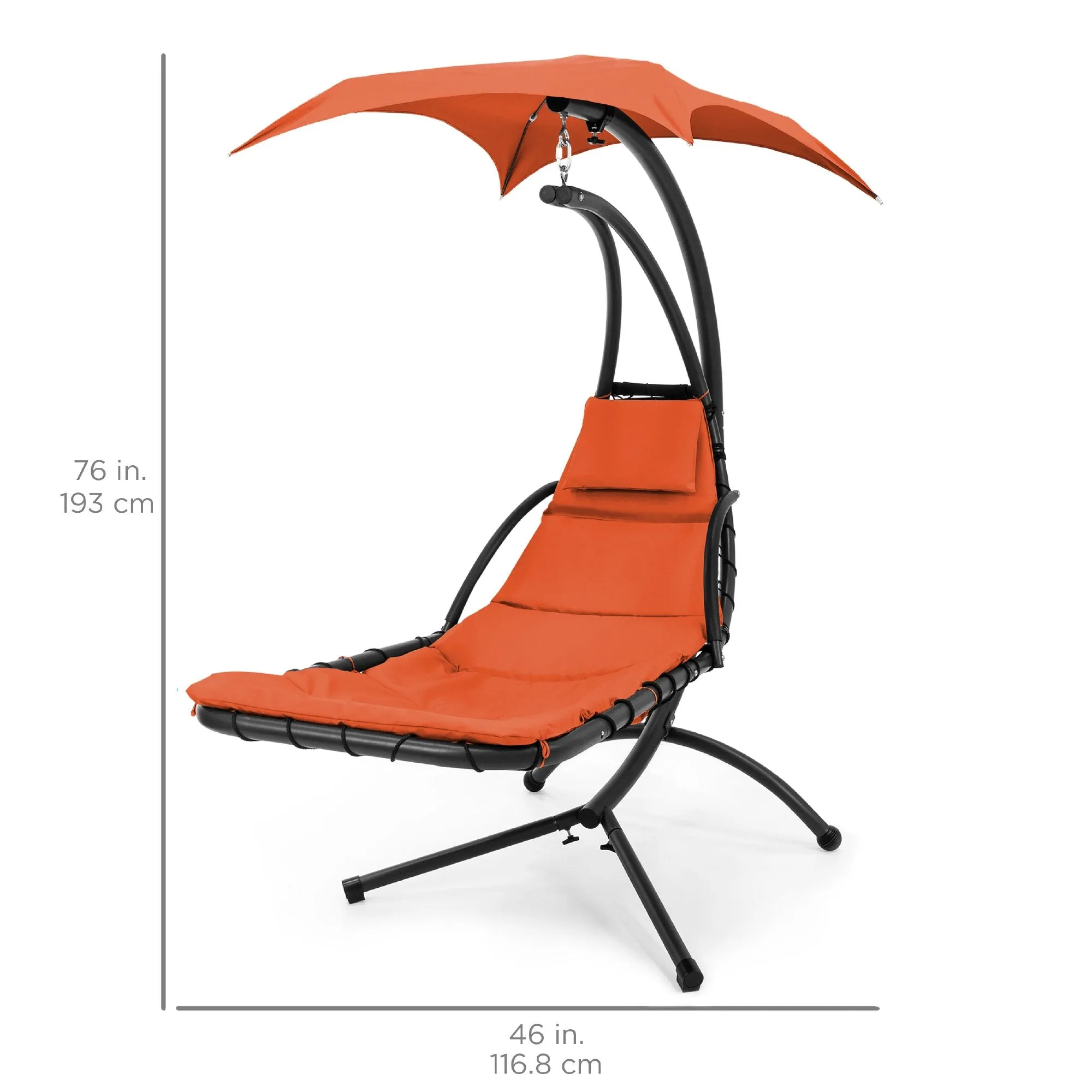 Hanging Curved Chaise Lounge Chair w/ Built-In Pillow, Removable Canopy