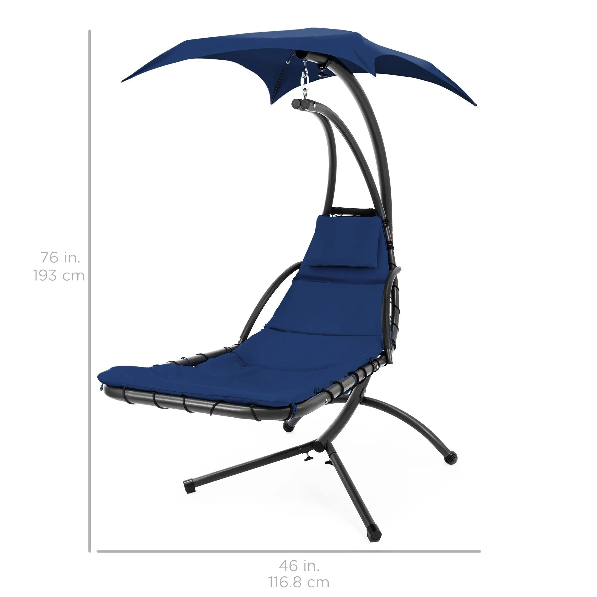 Hanging Curved Chaise Lounge Chair w/ Built-In Pillow, Removable Canopy