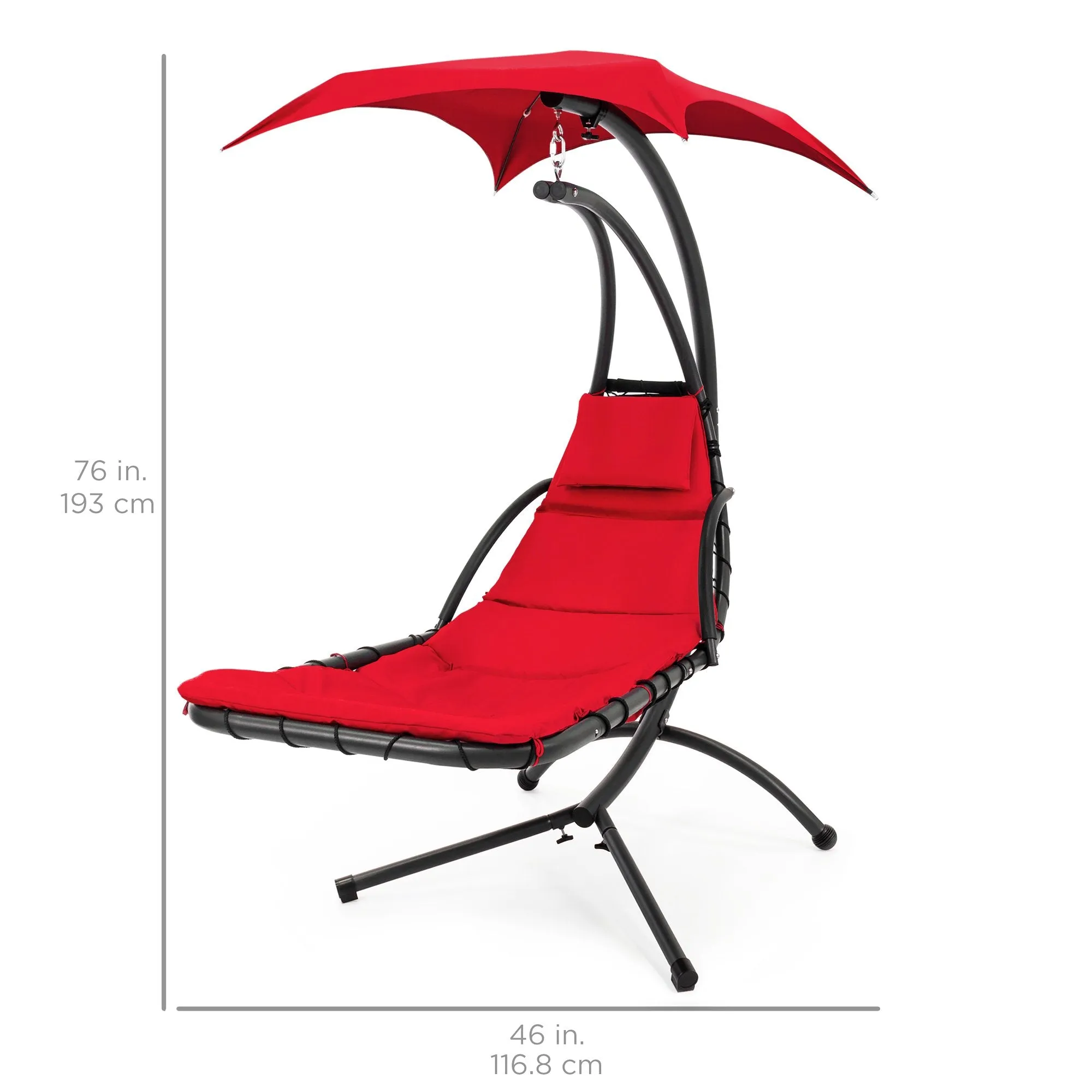 Hanging Curved Chaise Lounge Chair w/ Built-In Pillow, Removable Canopy