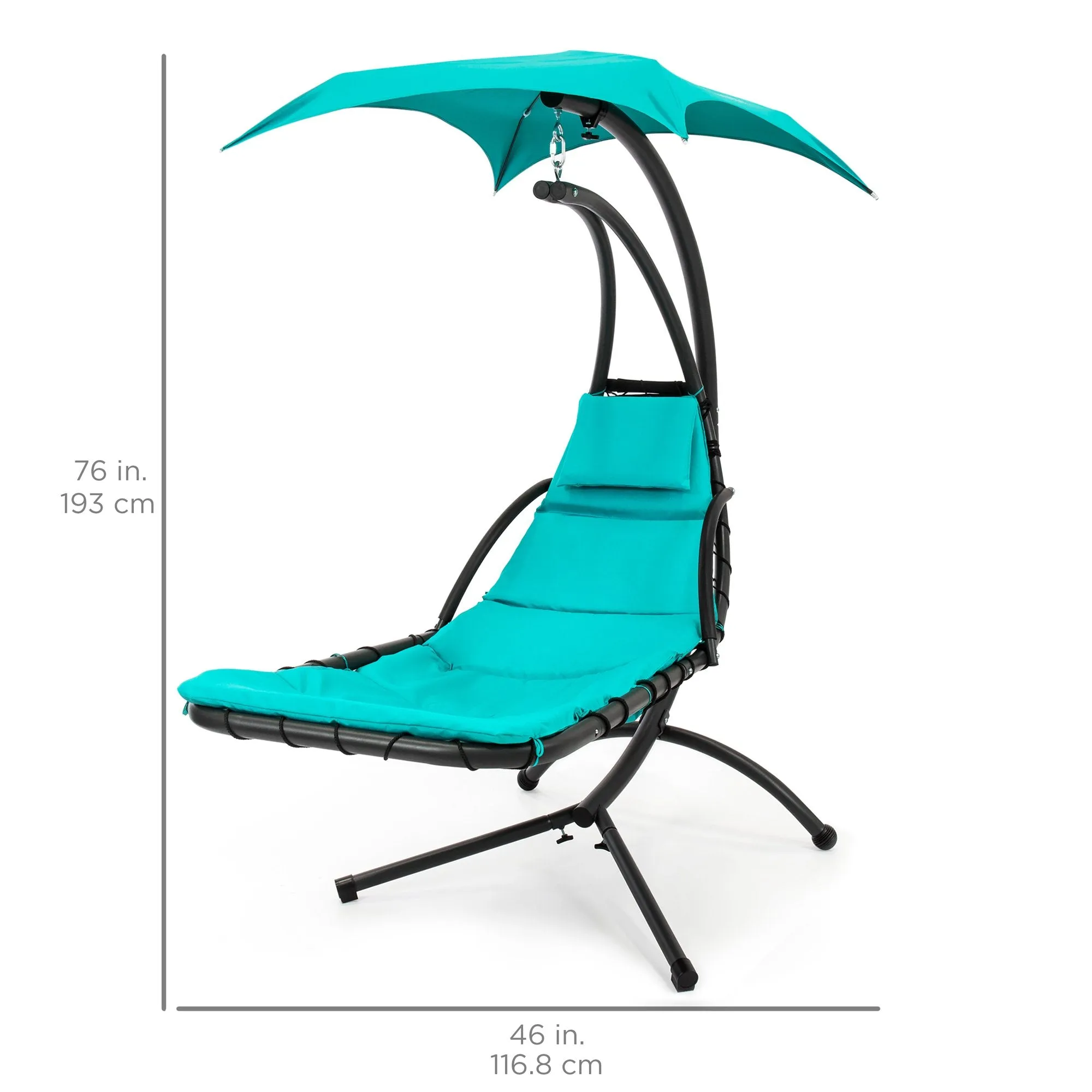 Hanging Curved Chaise Lounge Chair w/ Built-In Pillow, Removable Canopy