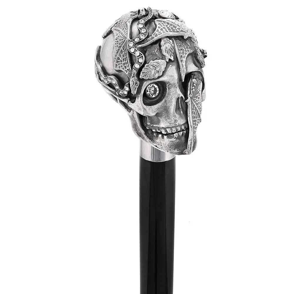 Italian Luxury: Skull & Snakes Cane, Crafted in 925r Silver