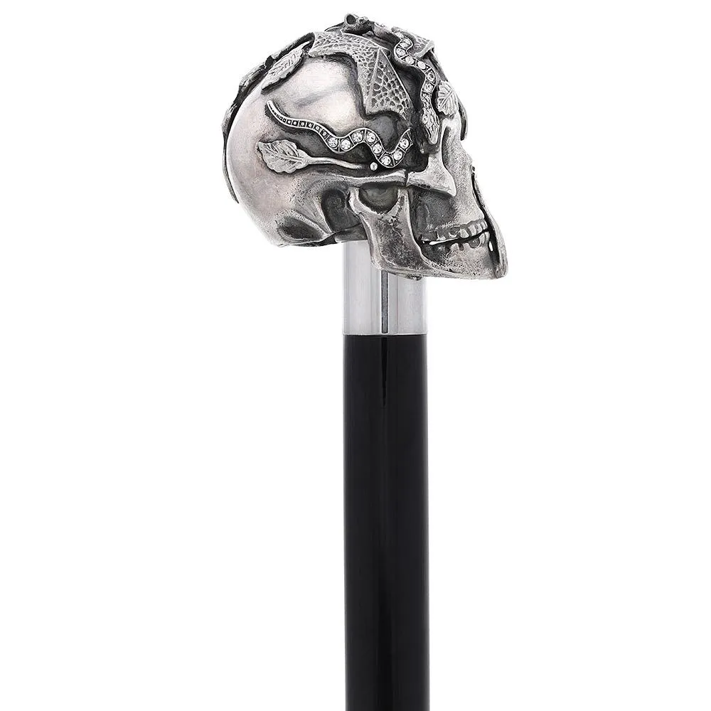 Italian Luxury: Skull & Snakes Cane, Crafted in 925r Silver
