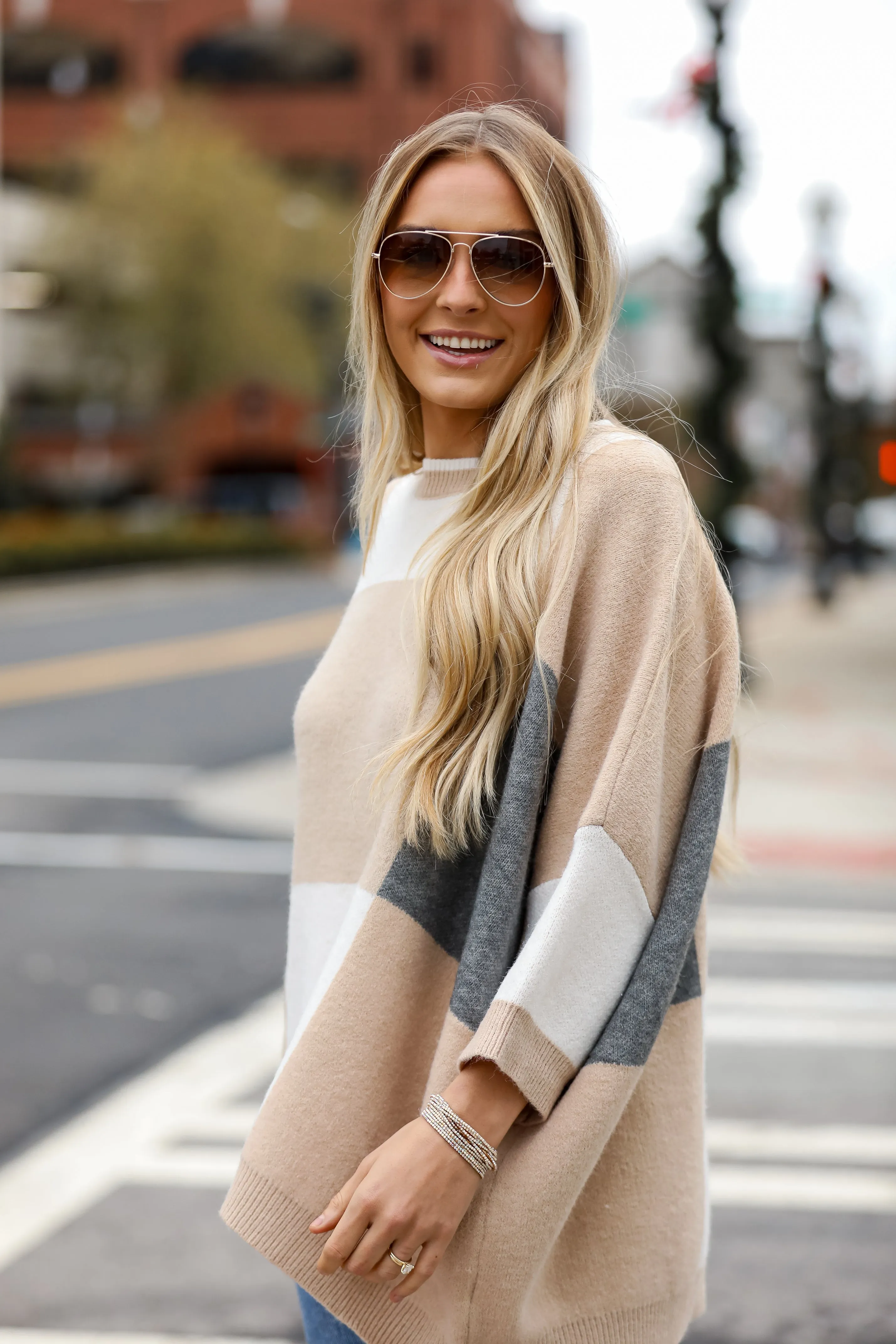 Love All Of You Ivory Color Block Oversized Sweater