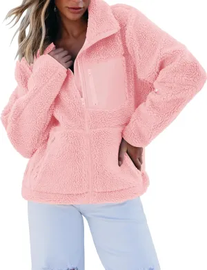 luvamia Sherpa Jackets for Women Trendy Zip Up Long Sleeve Winter Fall Casual Warm Fleece Coat Jackets with Pockets