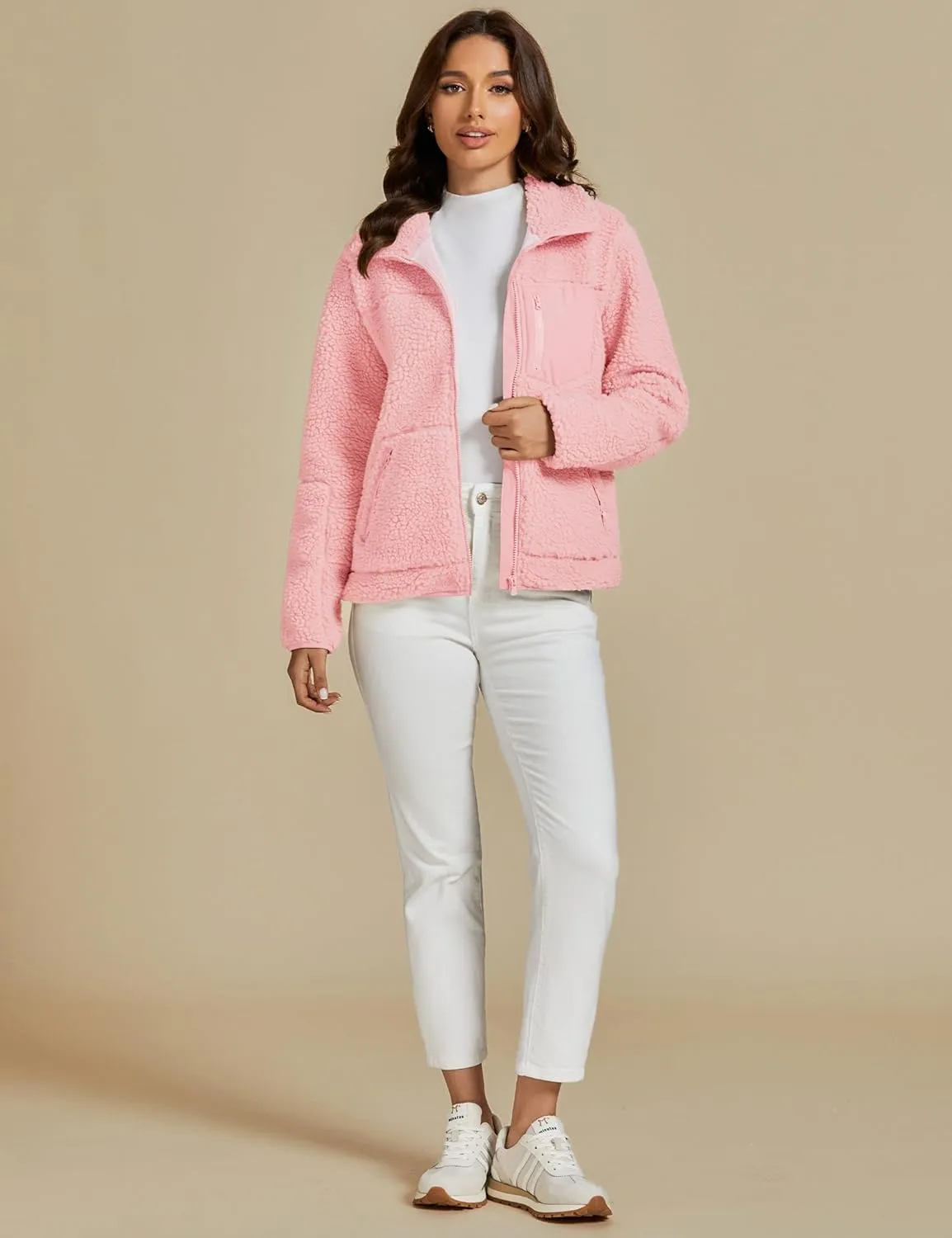 luvamia Sherpa Jackets for Women Trendy Zip Up Long Sleeve Winter Fall Casual Warm Fleece Coat Jackets with Pockets