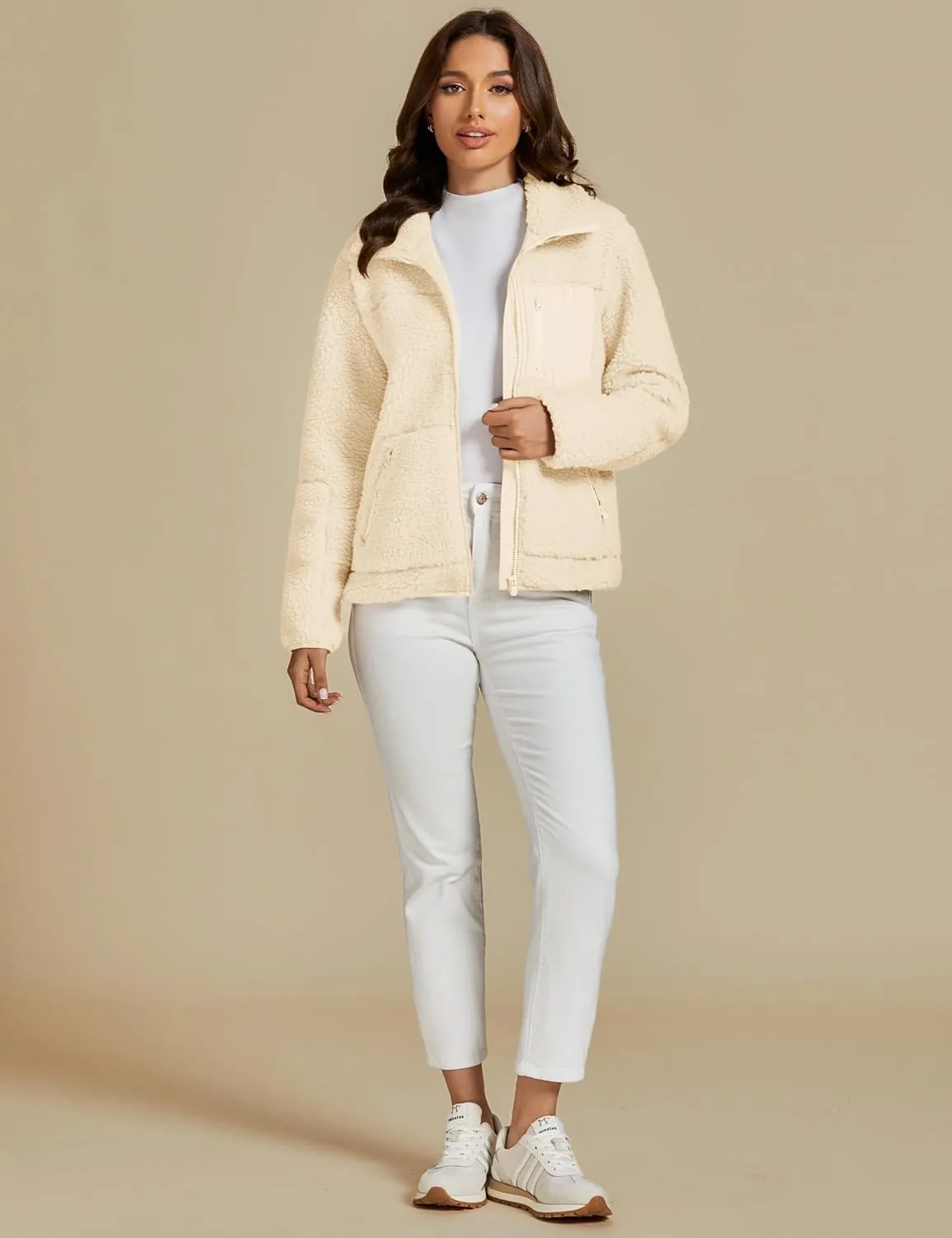luvamia Sherpa Jackets for Women Trendy Zip Up Long Sleeve Winter Fall Casual Warm Fleece Coat Jackets with Pockets
