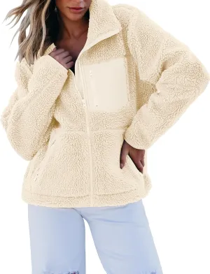 luvamia Sherpa Jackets for Women Trendy Zip Up Long Sleeve Winter Fall Casual Warm Fleece Coat Jackets with Pockets