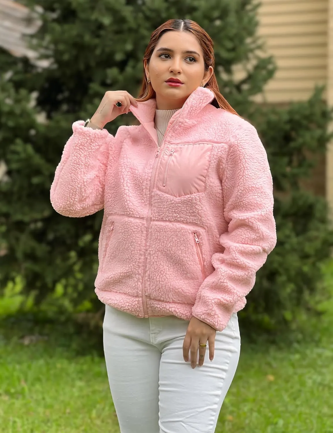 luvamia Sherpa Jackets for Women Trendy Zip Up Long Sleeve Winter Fall Casual Warm Fleece Coat Jackets with Pockets