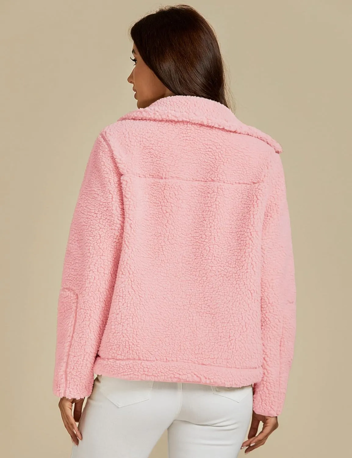 luvamia Sherpa Jackets for Women Trendy Zip Up Long Sleeve Winter Fall Casual Warm Fleece Coat Jackets with Pockets