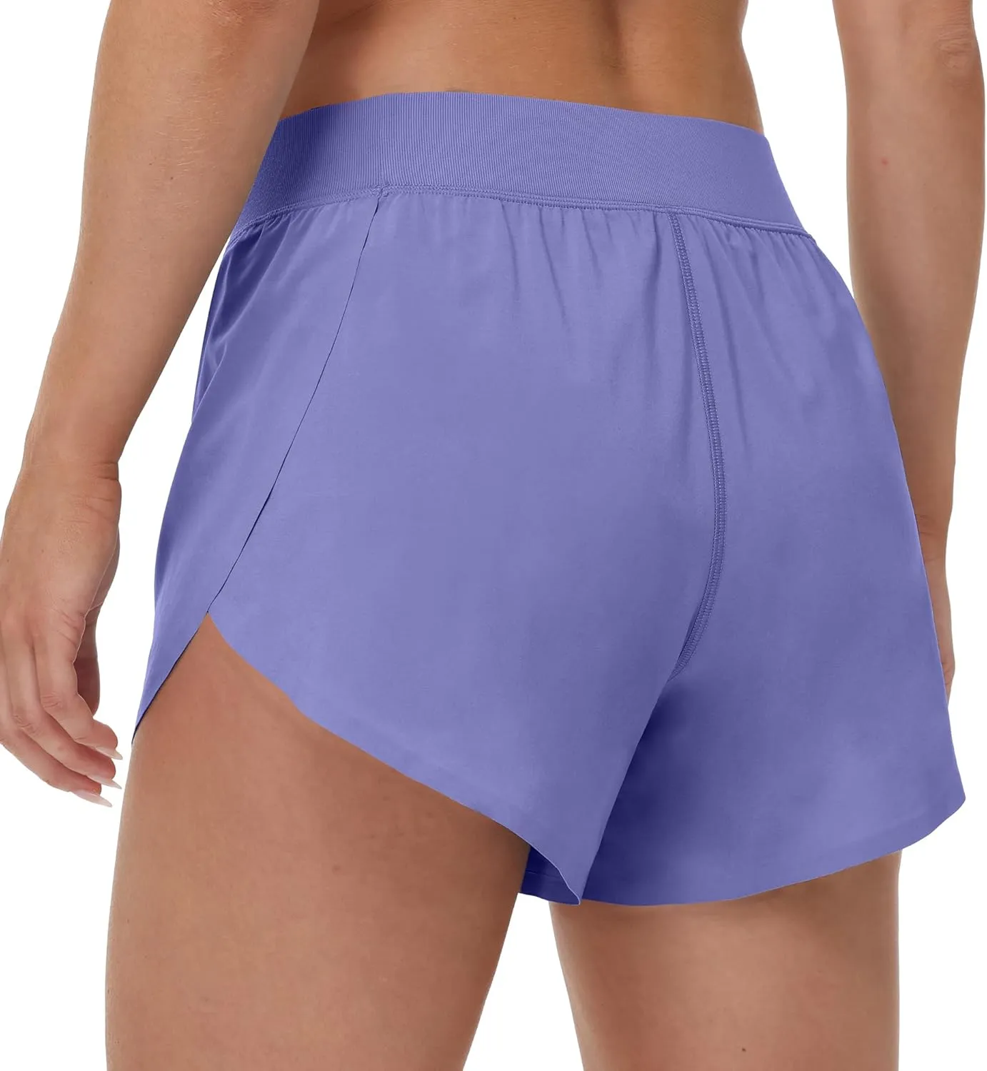 MCEDAR Women's Mid Waist Athletic Running Shorts 4" High Split for Dolphin Shorts with Comfy Mesh Liner for Gym Workout Track
