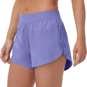 MCEDAR Women's Mid Waist Athletic Running Shorts 4" High Split for Dolphin Shorts with Comfy Mesh Liner for Gym Workout Track