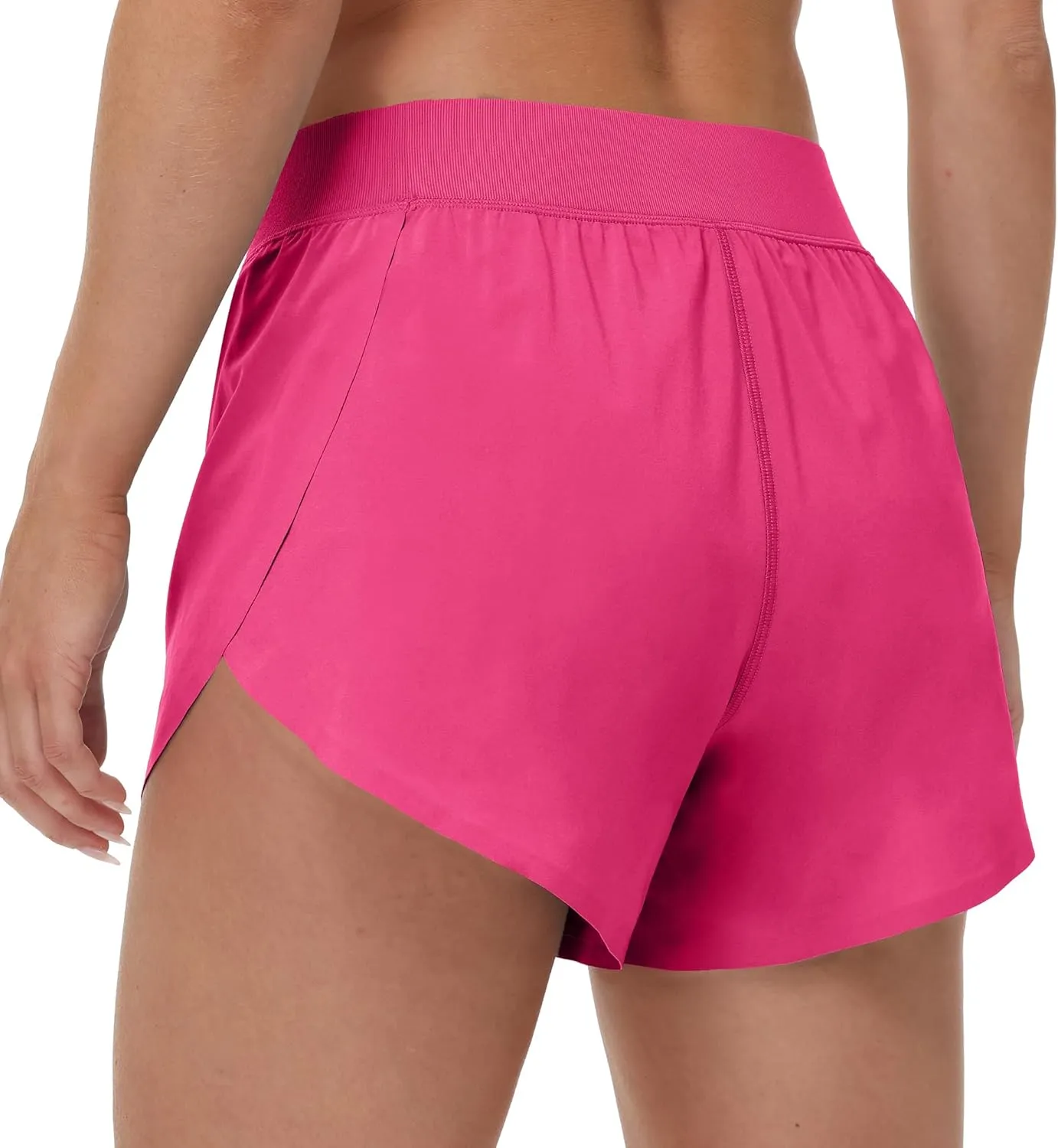 MCEDAR Women's Mid Waist Athletic Running Shorts 4" High Split for Dolphin Shorts with Comfy Mesh Liner for Gym Workout Track