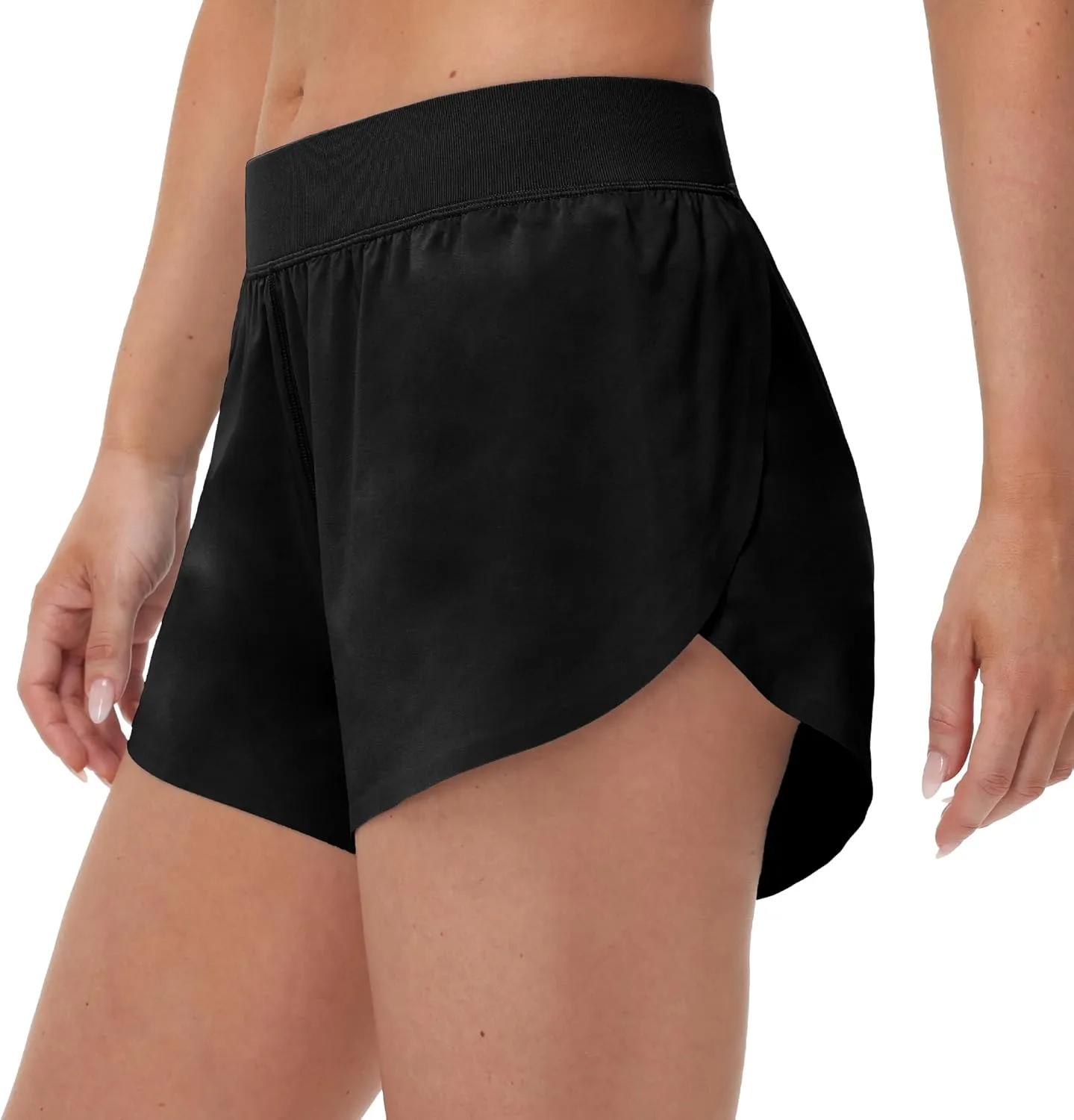 MCEDAR Women's Mid Waist Athletic Running Shorts 4" High Split for Dolphin Shorts with Comfy Mesh Liner for Gym Workout Track