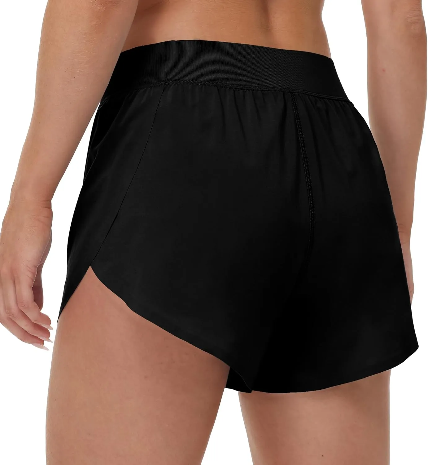 MCEDAR Women's Mid Waist Athletic Running Shorts 4" High Split for Dolphin Shorts with Comfy Mesh Liner for Gym Workout Track