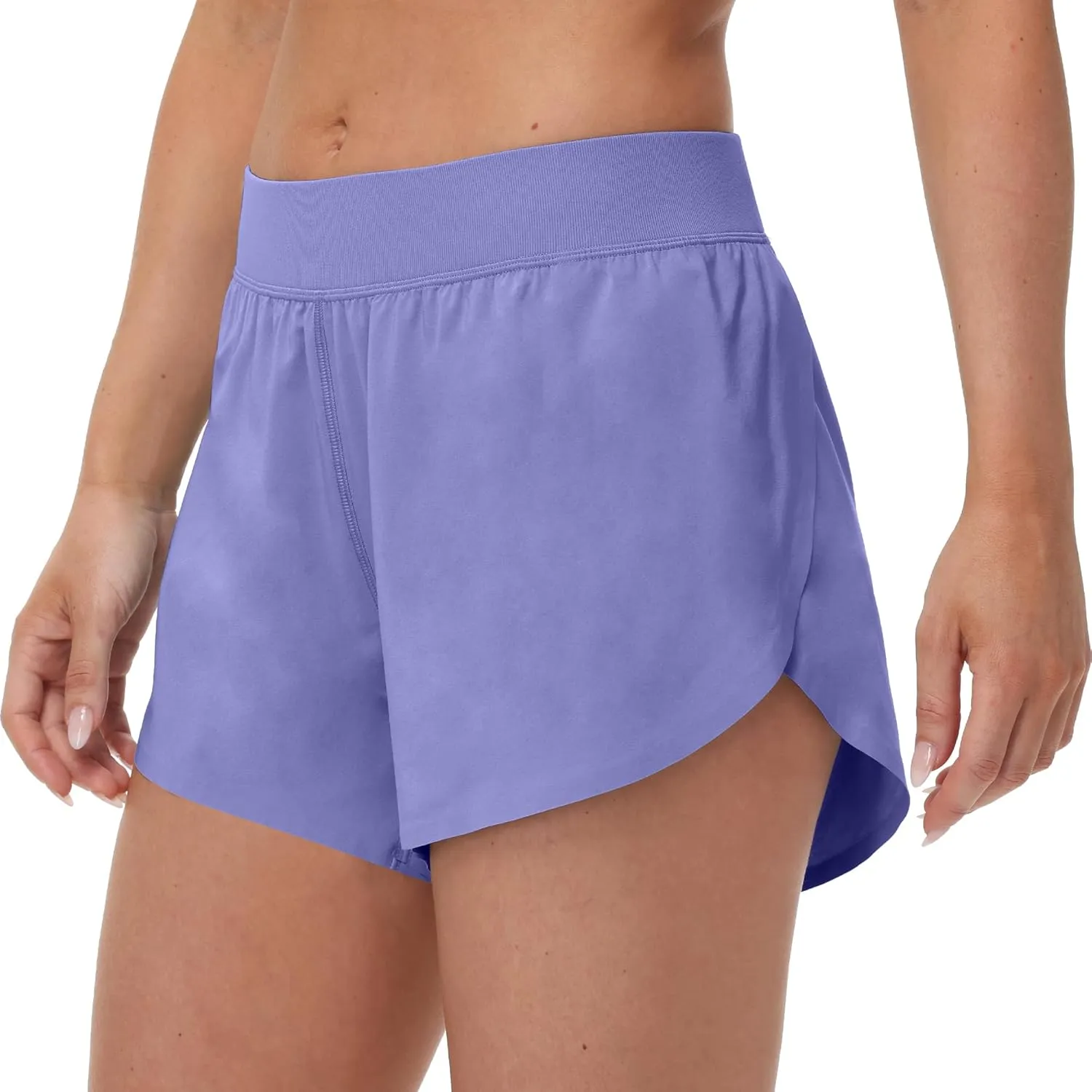 MCEDAR Women's Mid Waist Athletic Running Shorts 4" High Split for Dolphin Shorts with Comfy Mesh Liner for Gym Workout Track