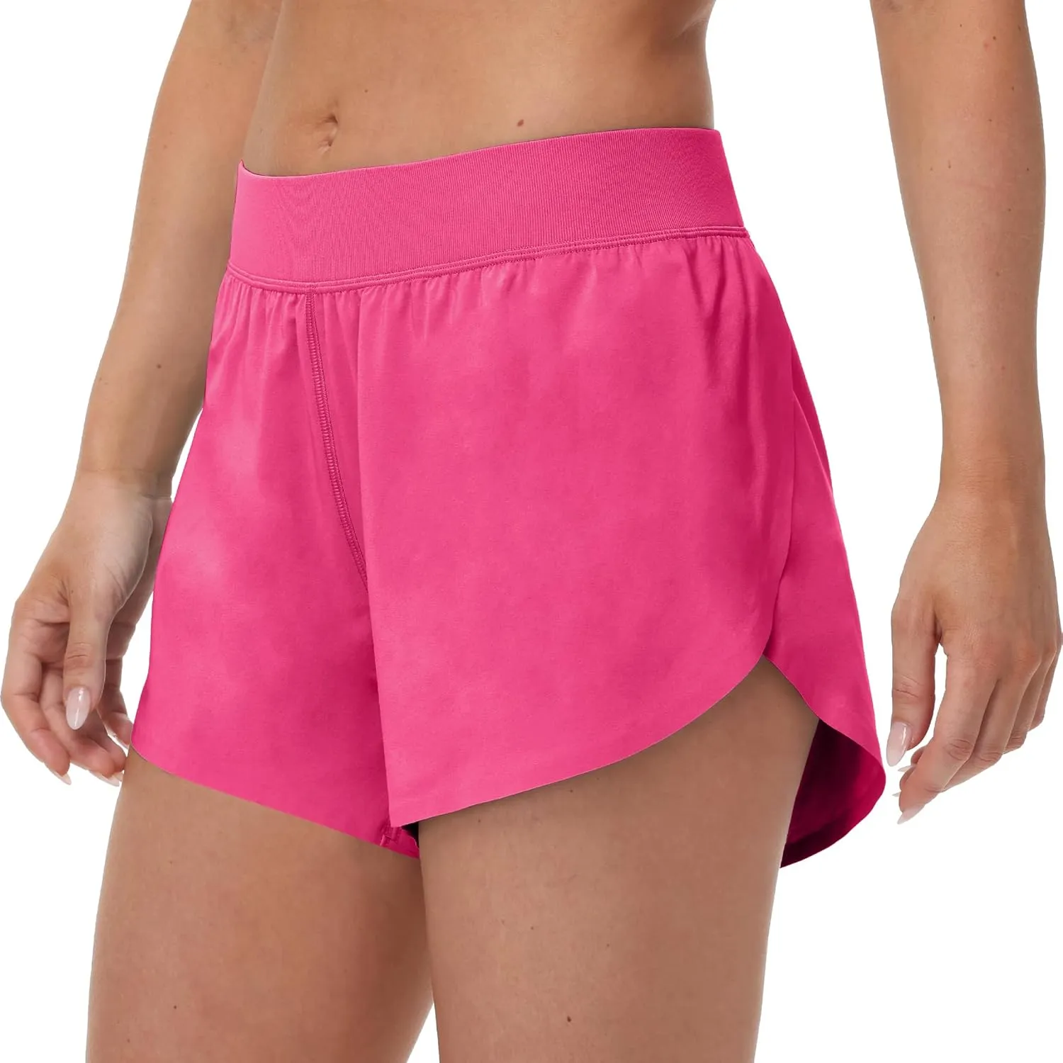 MCEDAR Women's Mid Waist Athletic Running Shorts 4" High Split for Dolphin Shorts with Comfy Mesh Liner for Gym Workout Track