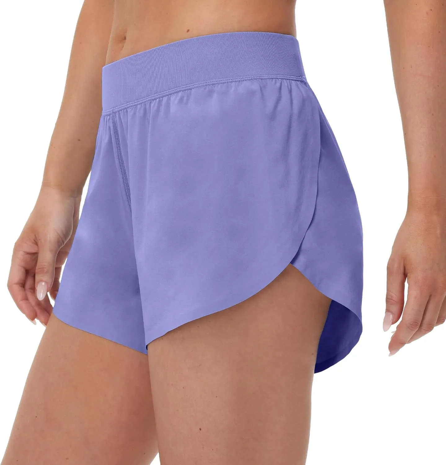 MCEDAR Women's Mid Waist Athletic Running Shorts 4" High Split for Dolphin Shorts with Comfy Mesh Liner for Gym Workout Track