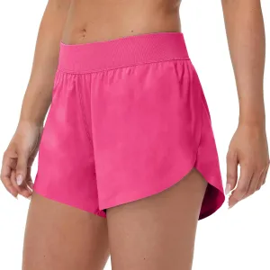 MCEDAR Women's Mid Waist Athletic Running Shorts 4" High Split for Dolphin Shorts with Comfy Mesh Liner for Gym Workout Track
