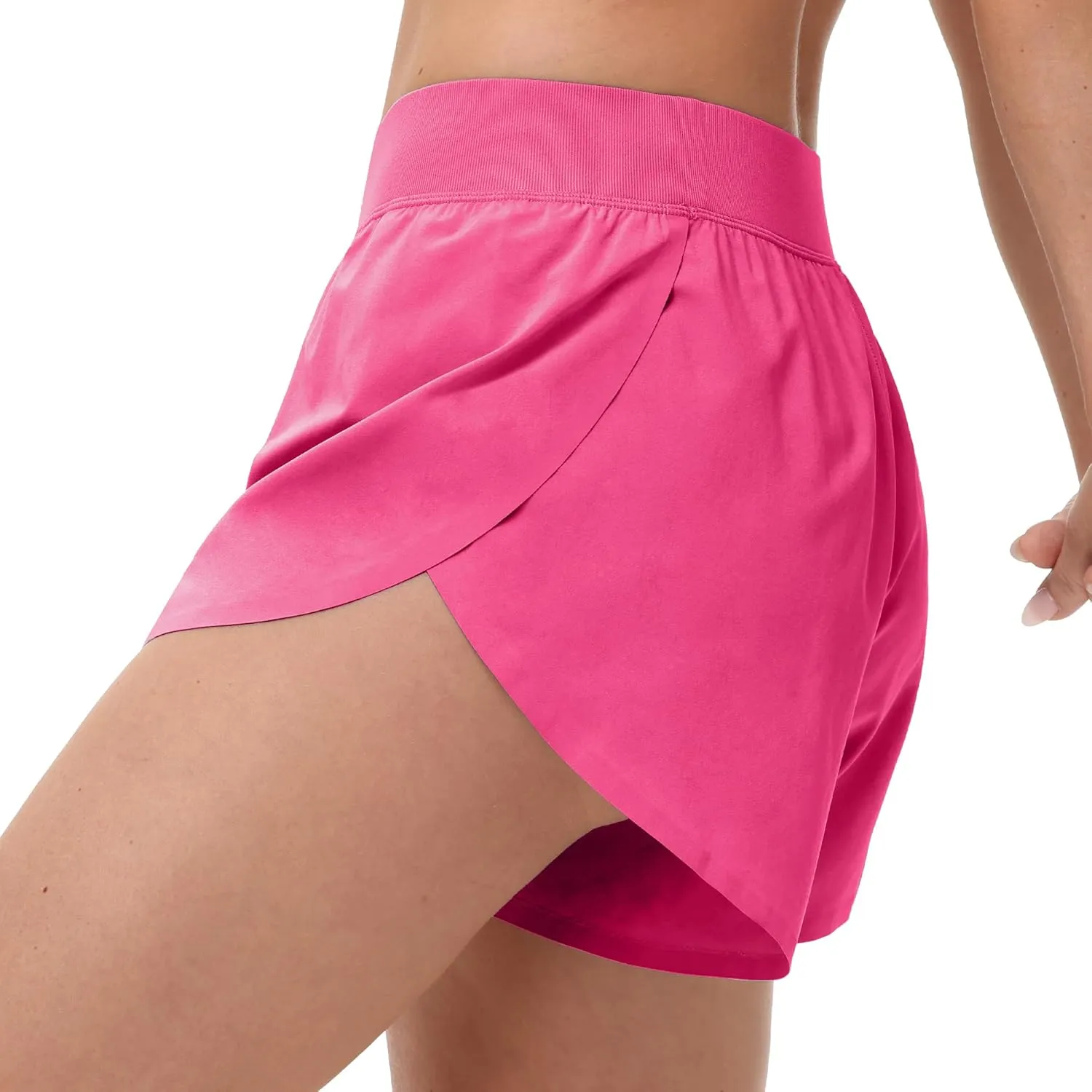 MCEDAR Women's Mid Waist Athletic Running Shorts 4" High Split for Dolphin Shorts with Comfy Mesh Liner for Gym Workout Track