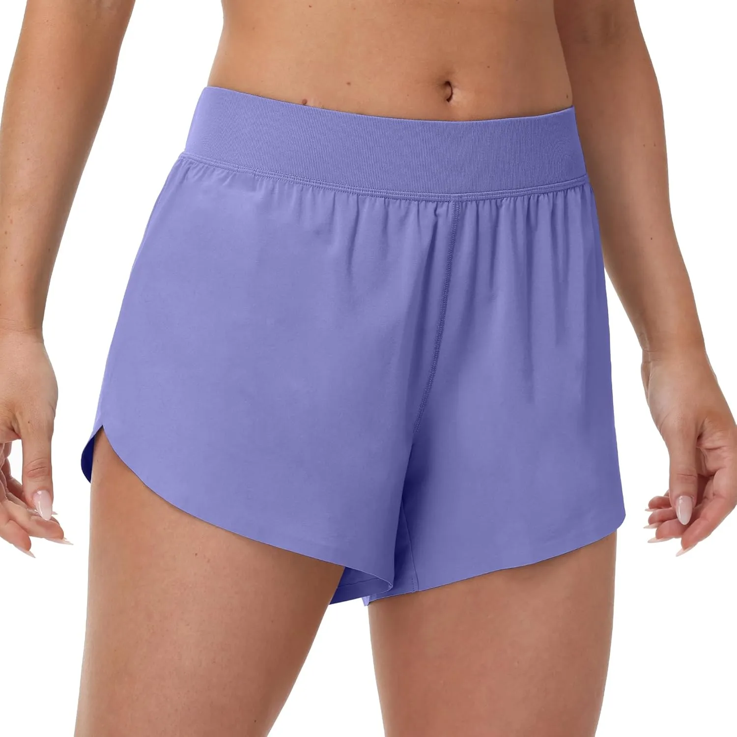 MCEDAR Women's Mid Waist Athletic Running Shorts 4" High Split for Dolphin Shorts with Comfy Mesh Liner for Gym Workout Track
