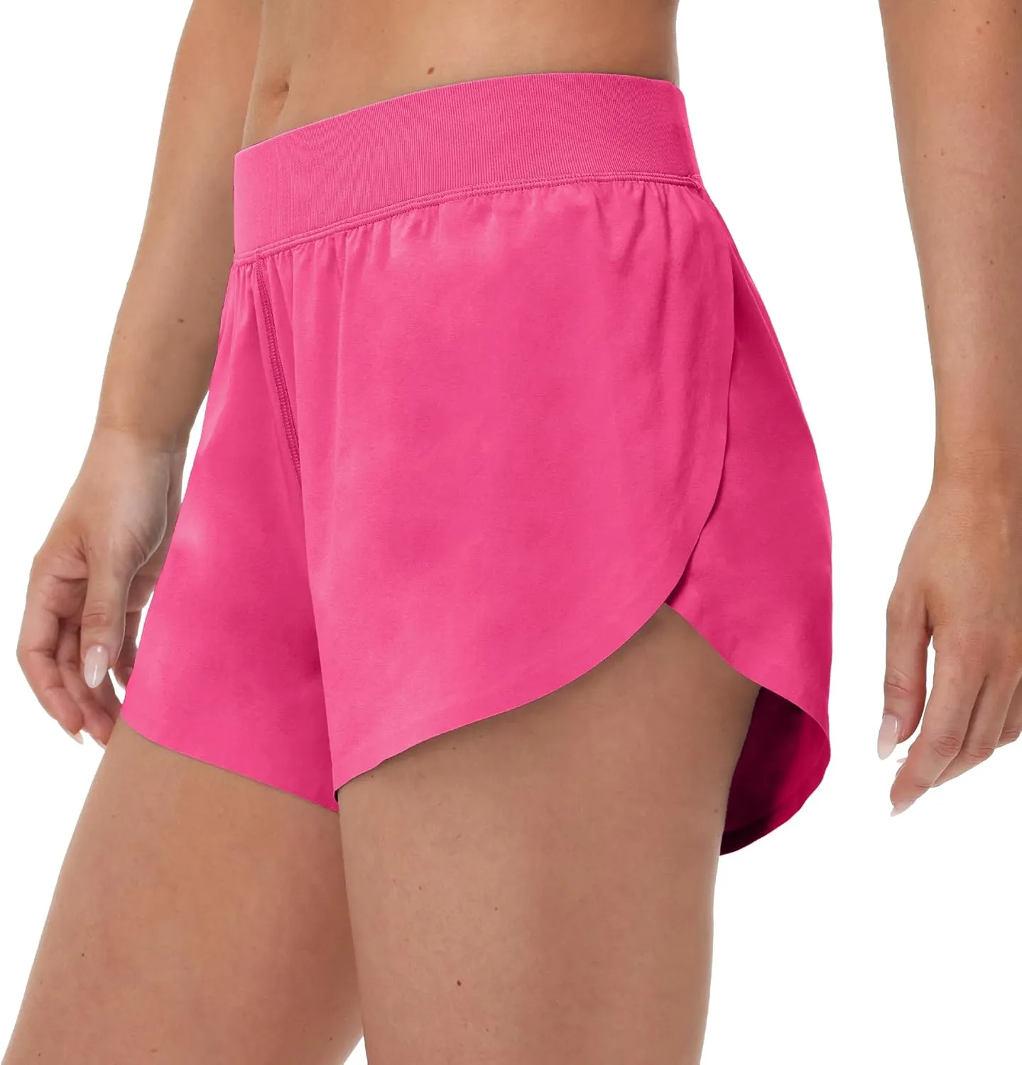 MCEDAR Women's Mid Waist Athletic Running Shorts 4" High Split for Dolphin Shorts with Comfy Mesh Liner for Gym Workout Track