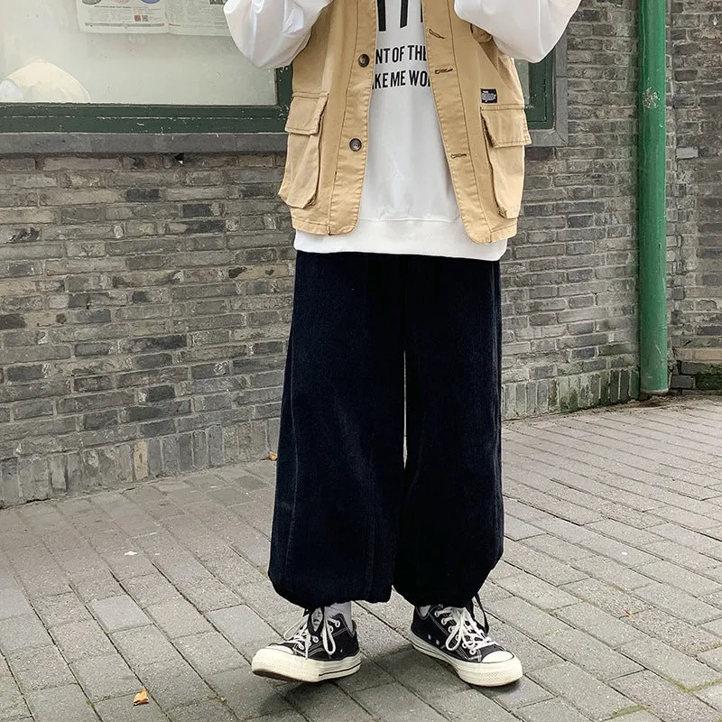 Mens Corduroy Pants Fall Loose Japanese Style Hong Kong Style Casual Straight Trousers