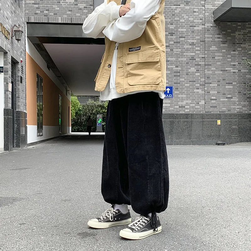 Mens Corduroy Pants Fall Loose Japanese Style Hong Kong Style Casual Straight Trousers