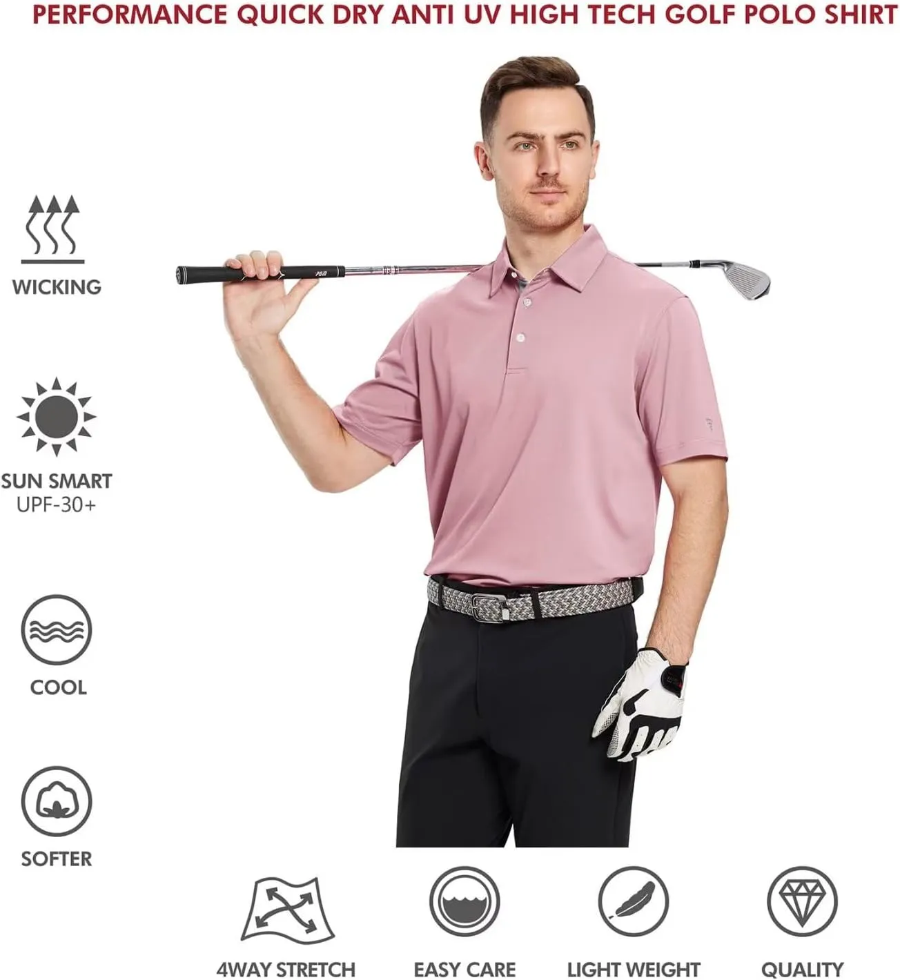 Mens Golf Shirt Short and Long Sleeve Moisture Wicking Dry Fit Performance Solid Casual Pique Golf Polo Shirts for Men