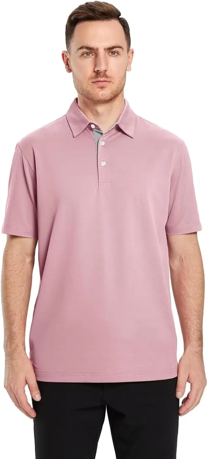 Mens Golf Shirt Short and Long Sleeve Moisture Wicking Dry Fit Performance Solid Casual Pique Golf Polo Shirts for Men