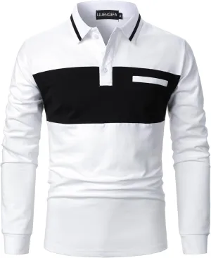 Mens Polo Shirts Short/Long Sleeve Casual Color Block Golf Polo T Shirt Stylish Contrast Collar Cotton Tops for Men
