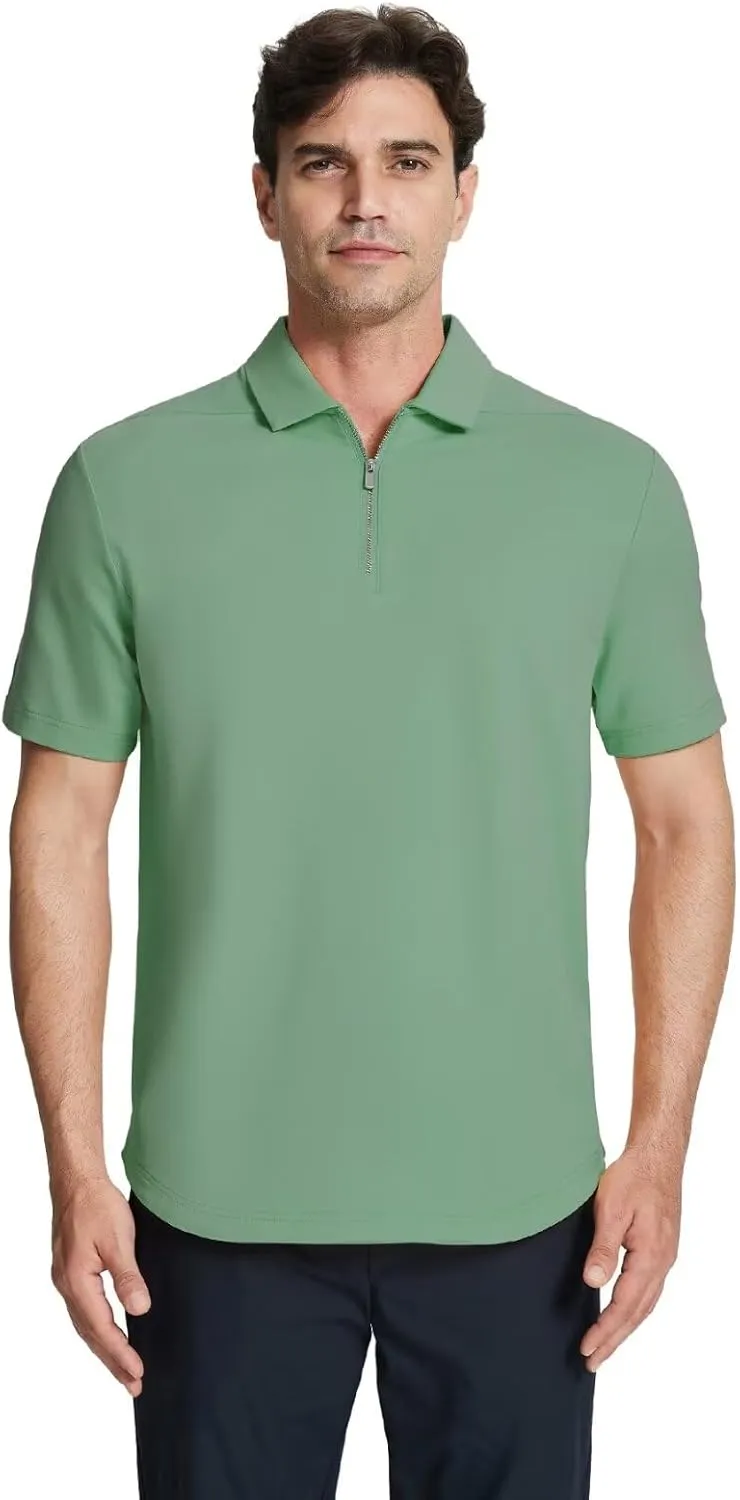 Mens Quarter Zip Polo Shirt Long and Short Sleeve Collared Shirts Moisture Wicking Performance Golf Polo Shirts
