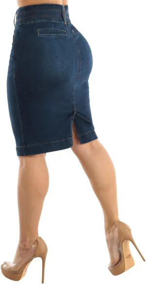 Moda Xpress Women's Stretchy Butt Lifting High Waisted Slim Fit Stylish Knee Length Soft Denim Pencil Skirt