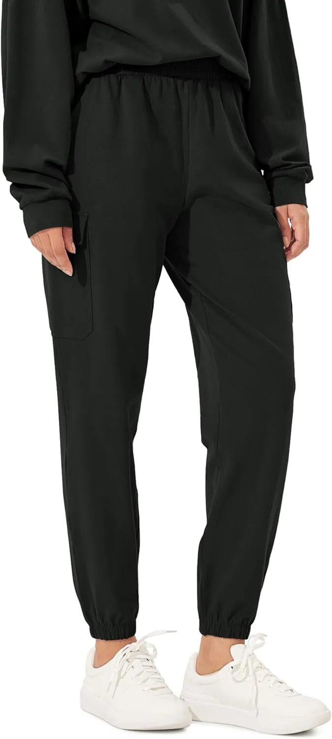 ODODOS Cargo Jogger Pants for Women Purevibe Cotton Mid Waist Track Cuff Lounge Sweatpant with Pockets