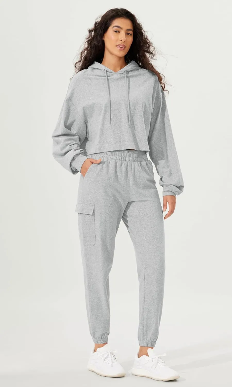 ODODOS Cargo Jogger Pants for Women Purevibe Cotton Mid Waist Track Cuff Lounge Sweatpant with Pockets