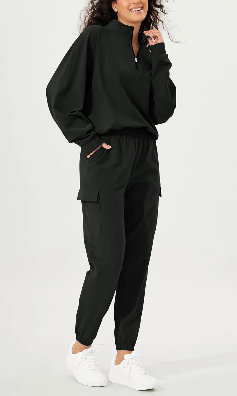 ODODOS Cargo Jogger Pants for Women Purevibe Cotton Mid Waist Track Cuff Lounge Sweatpant with Pockets