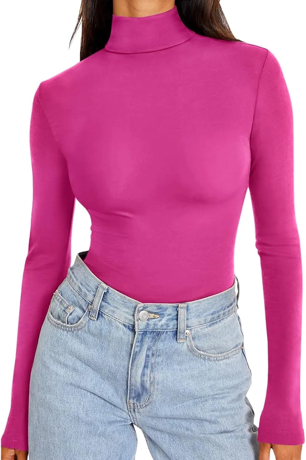 REORIA Women's Long Sleeve Mock Turtle Neck Tops Fall Winter Basic Double Lined Layering Lightweight Slim Fitted Shirts