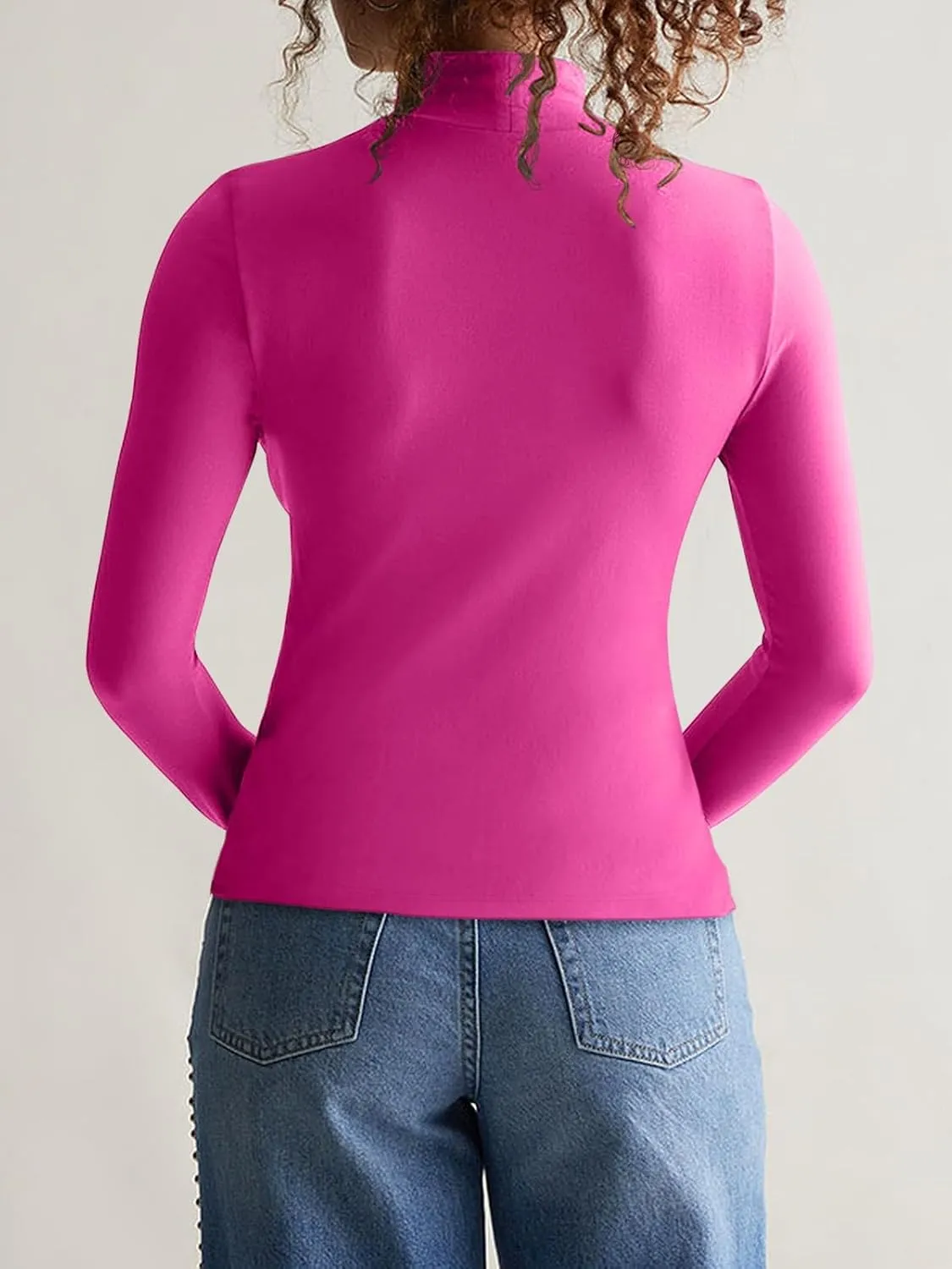 REORIA Women's Long Sleeve Mock Turtle Neck Tops Fall Winter Basic Double Lined Layering Lightweight Slim Fitted Shirts