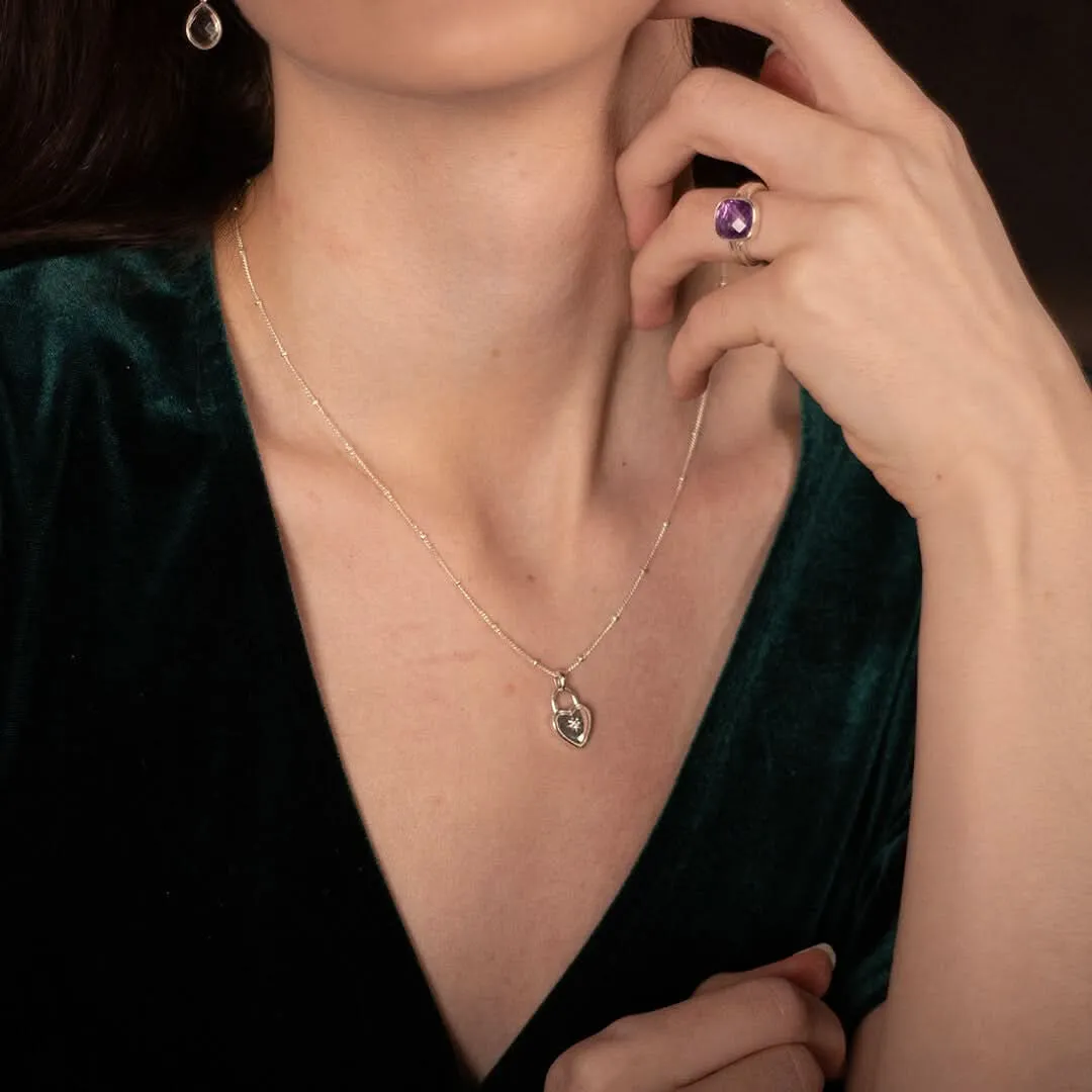 Silver Small Heart Diamond Necklace