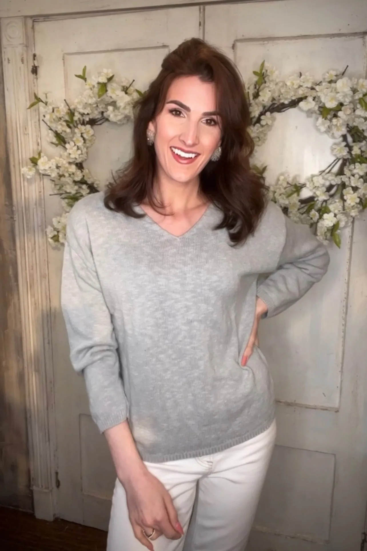 V- Neck Cotton Crop Sweater
