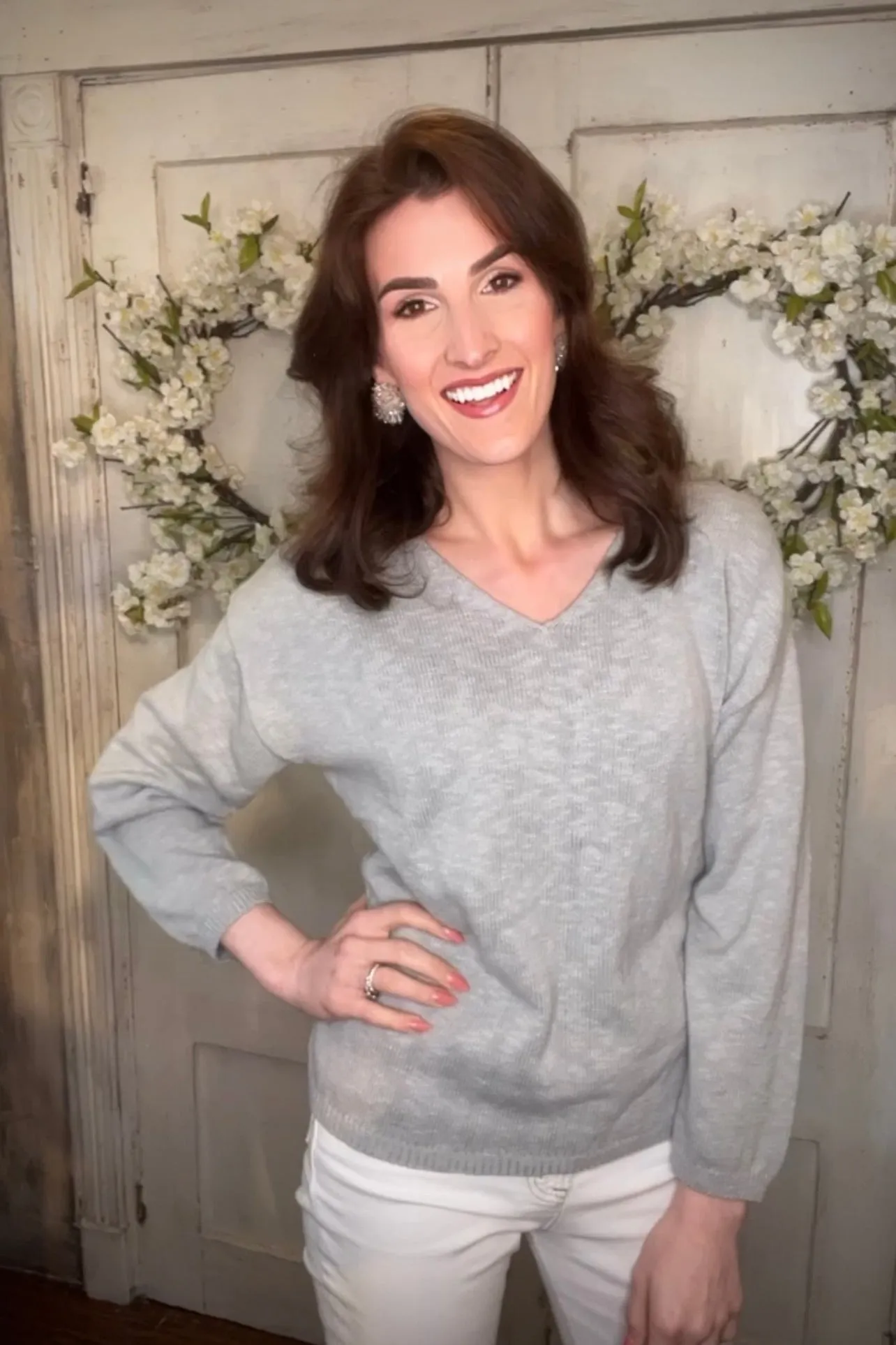 V- Neck Cotton Crop Sweater